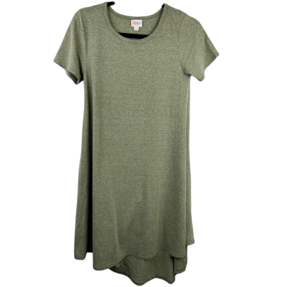 LuLaRoe Carly Dress Green Striped Short Sleeve High-Low Hem Casual XXS